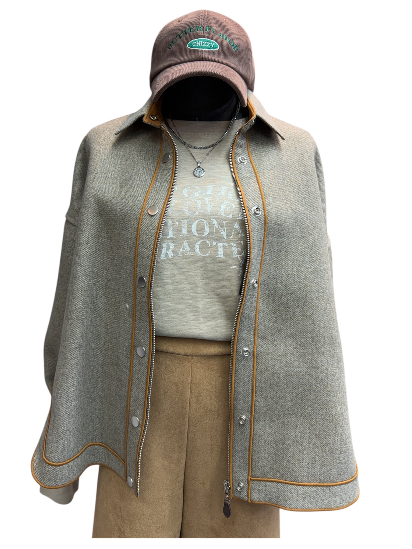 Shirt collar wool zip jacket #00030