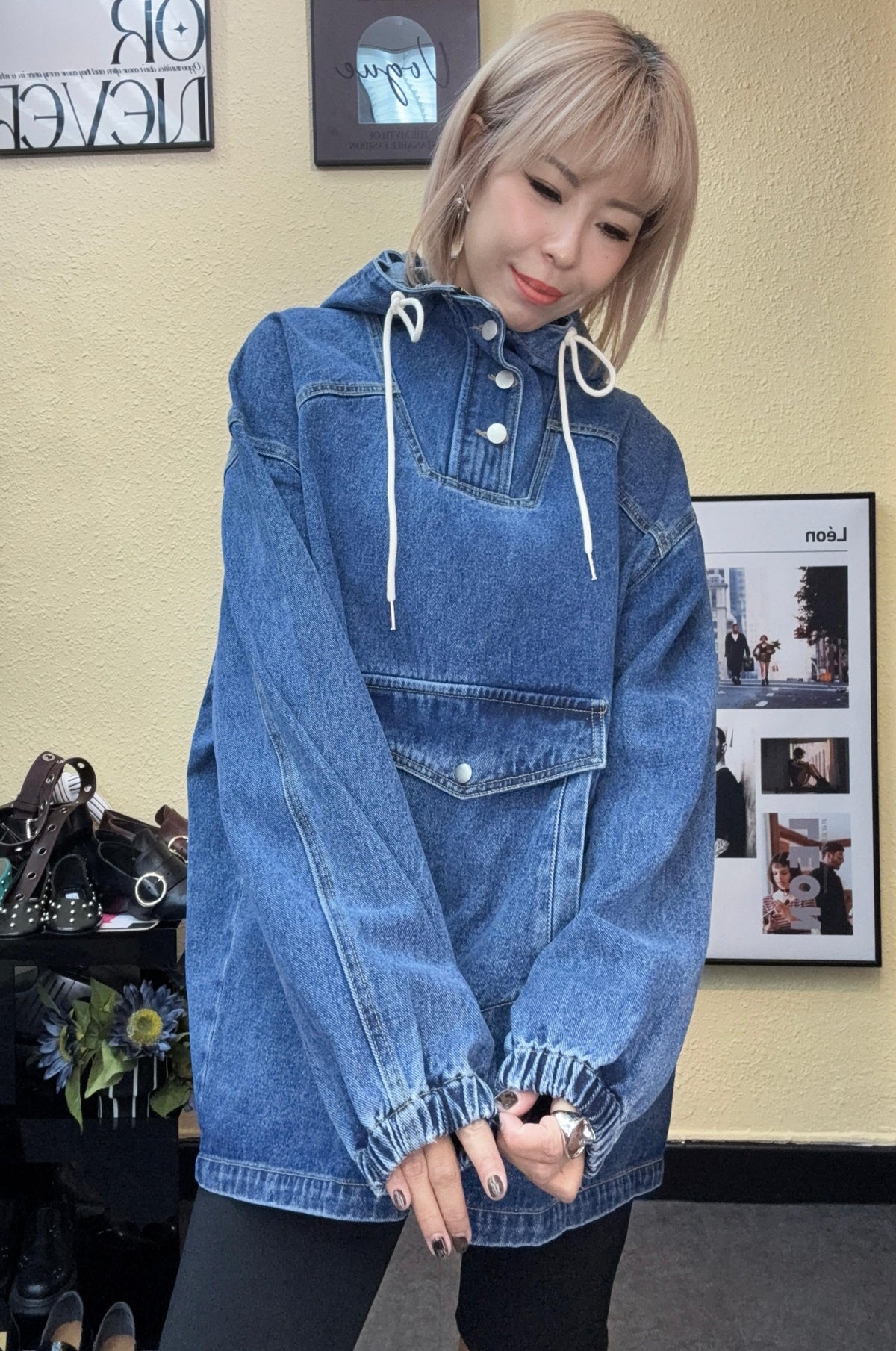 With hat denim hoodie #00998