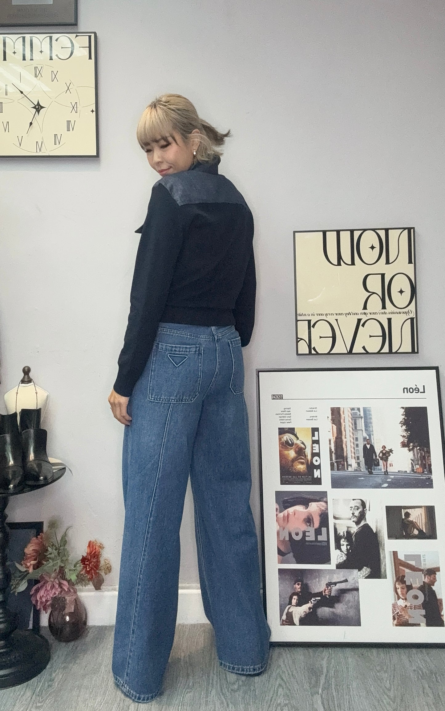 Denim X knit cardigan