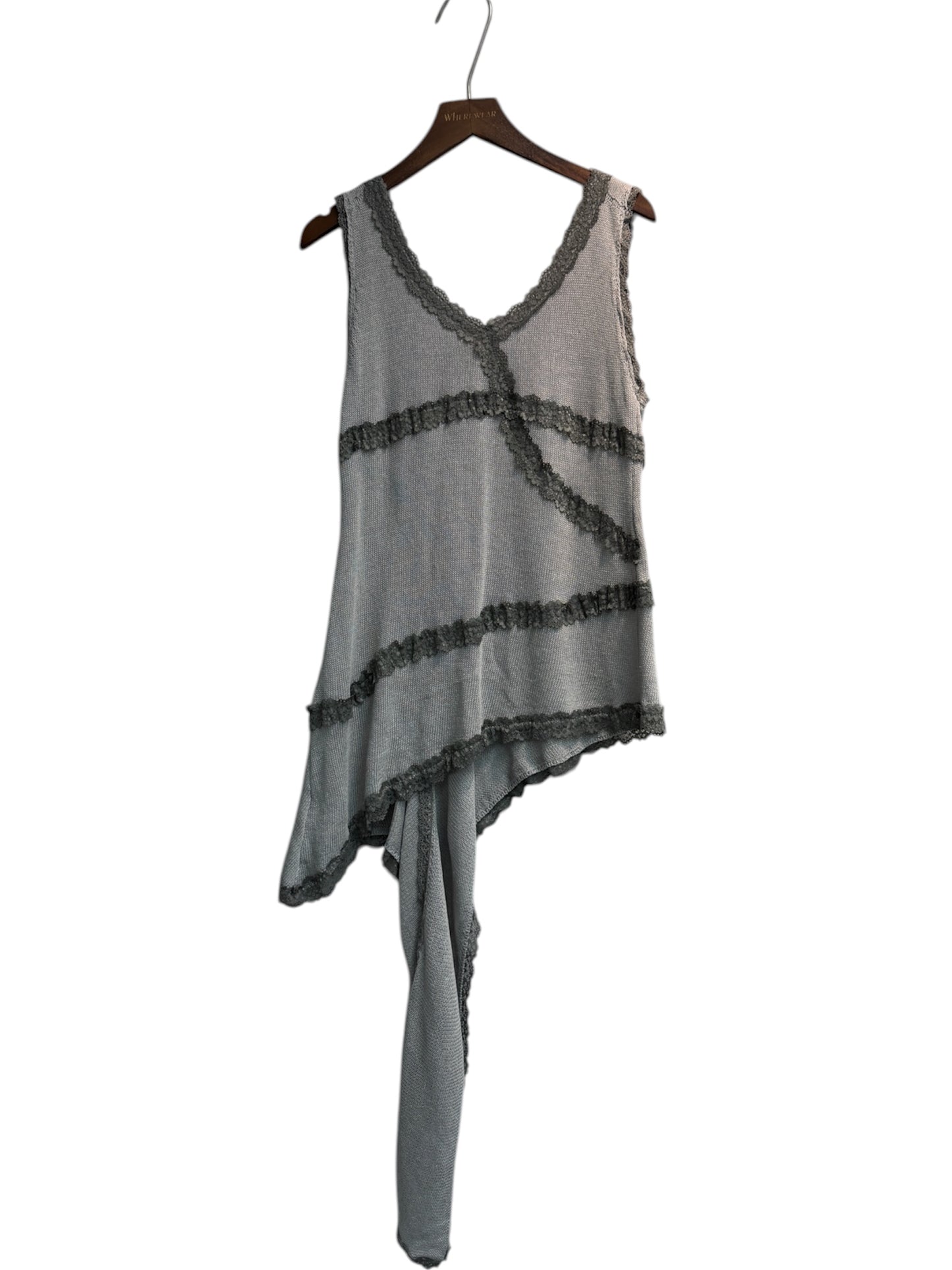 V neck lace irregular hem knit vest top #00324