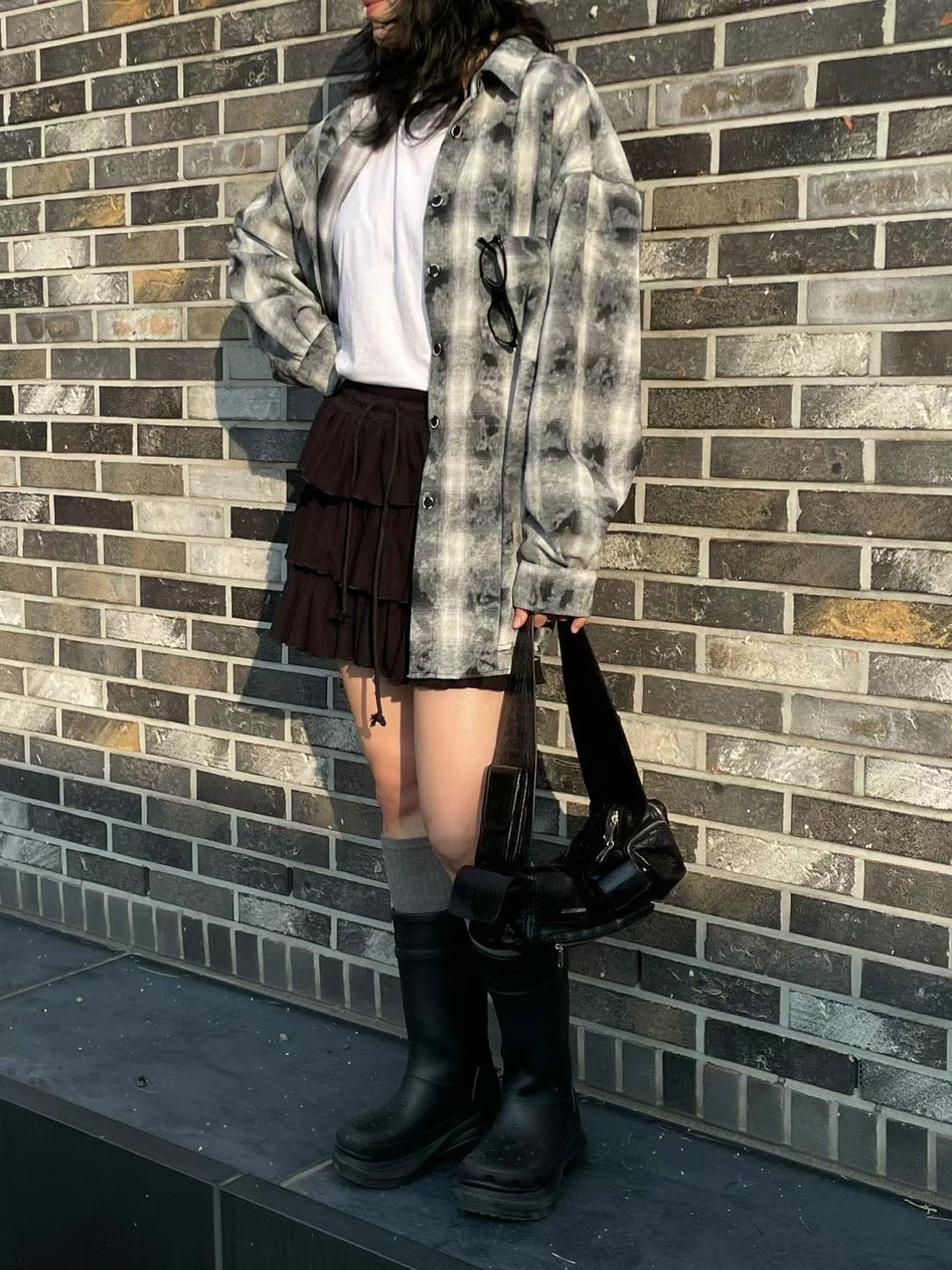 With Checkered mixing shirt