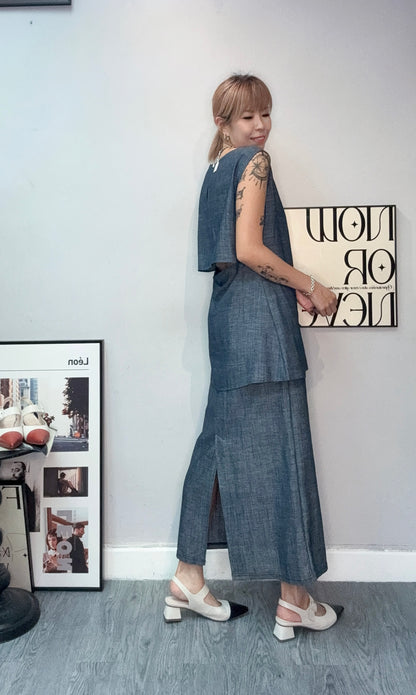 Back cut out linen tank top #00752