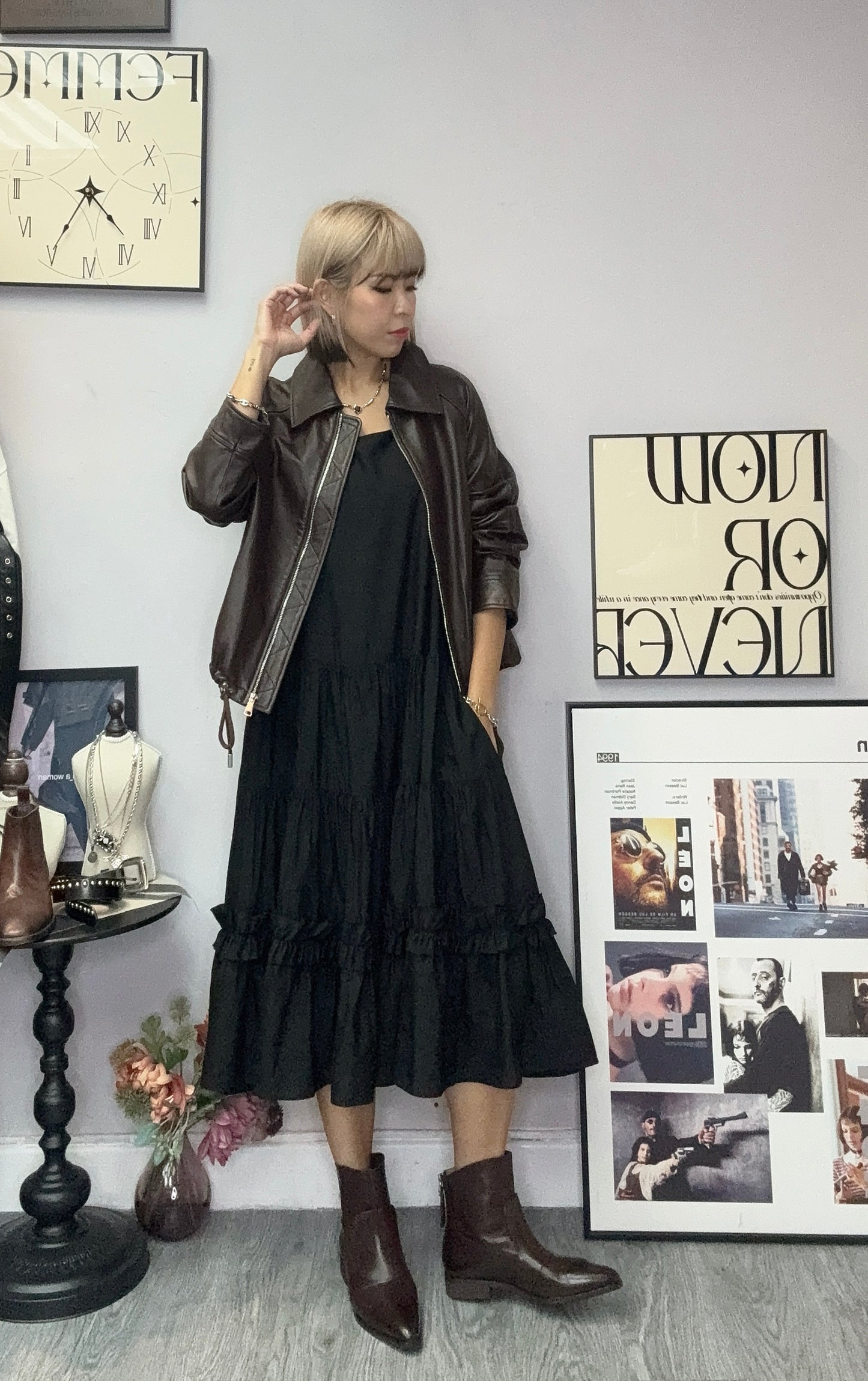 Ruffle hem plain vest dress