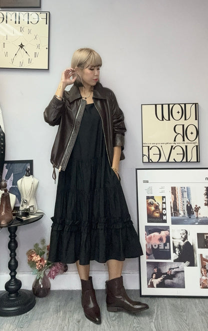 Ruffle hem plain vest dress