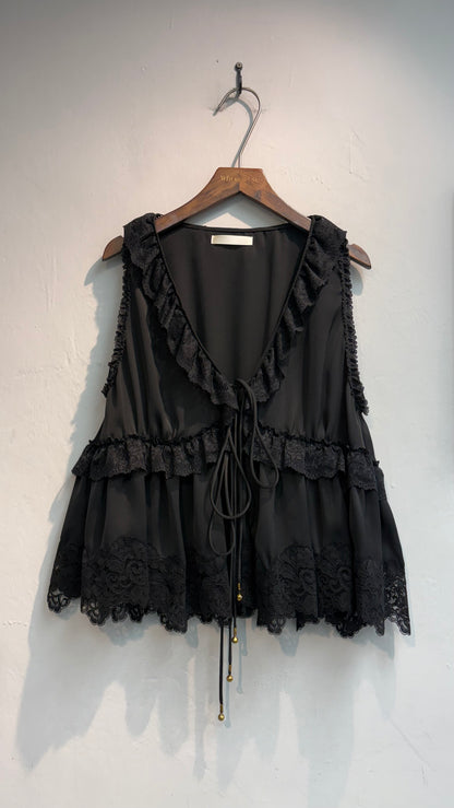 Lace ruff premium chiffon tank blouse #00623