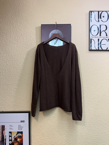 Big v neck wool knitted top #00955
