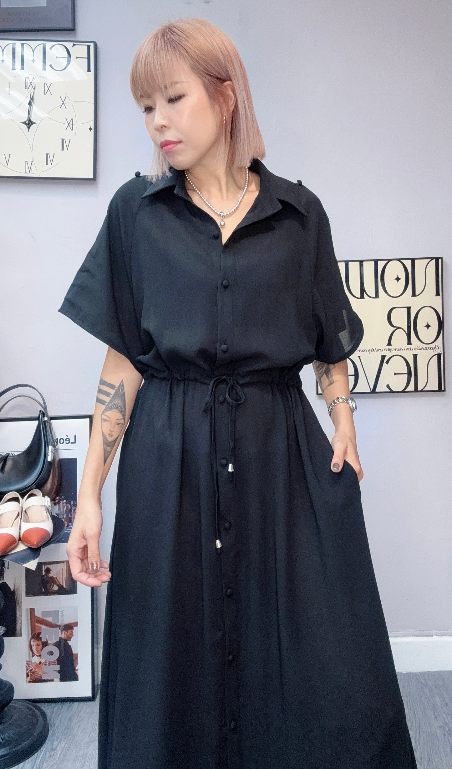 (-20%off)Chiffon cap sleeves one piece #00835
