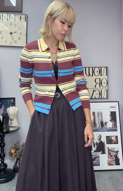 Striped fine knit cardigan