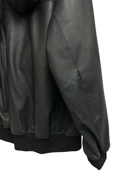 With hat leather jacket