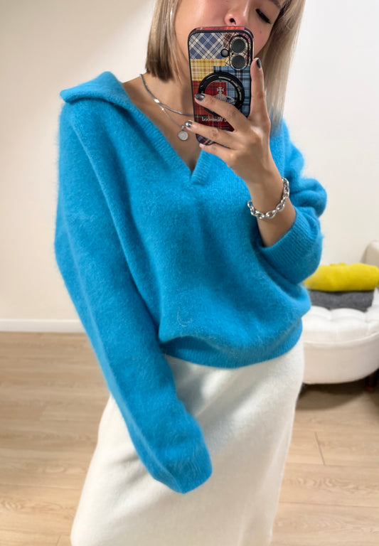 Polo v neck wool top #00145