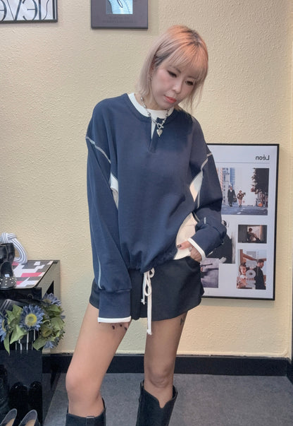 Double collar loose Sweatshirt #00975