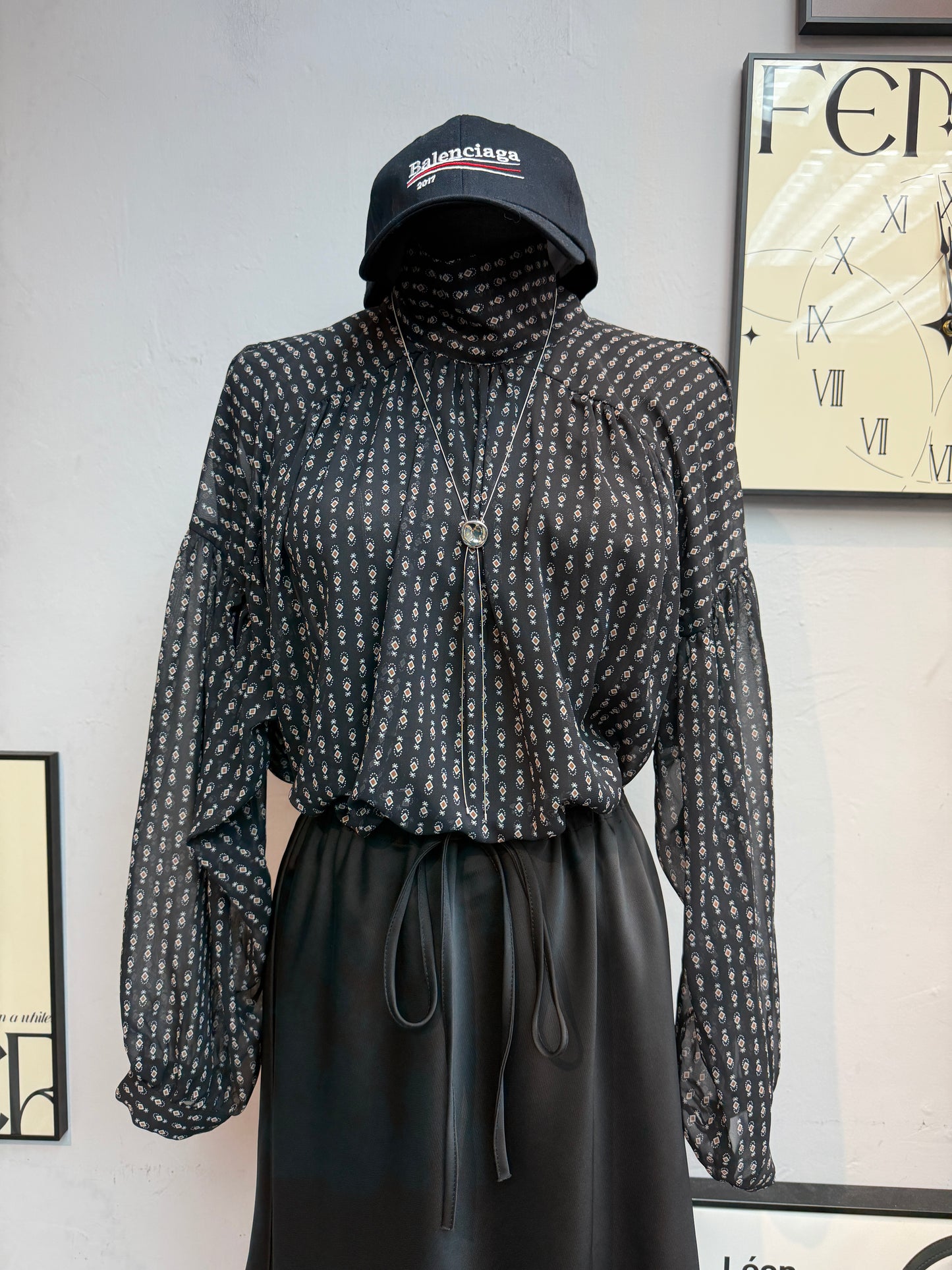 (-30%)Mini pattern chiffon blouse #00834
