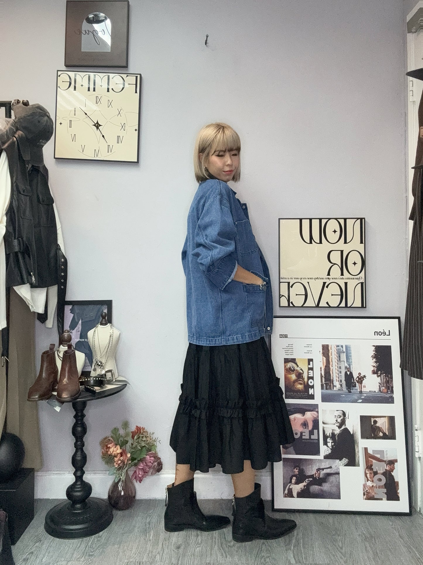 Corduroy collar denim jacket