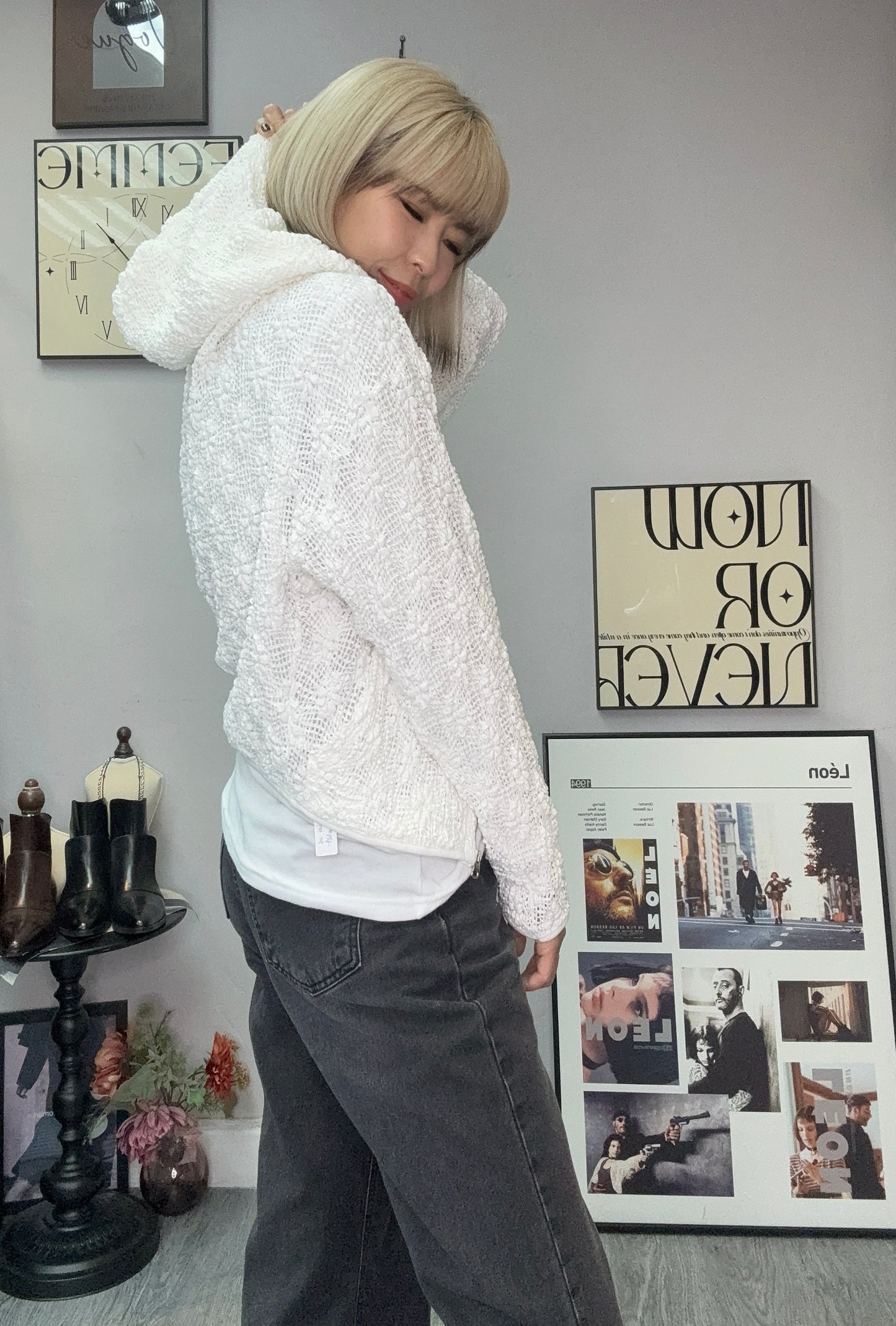 With hat full lace zip cardigan