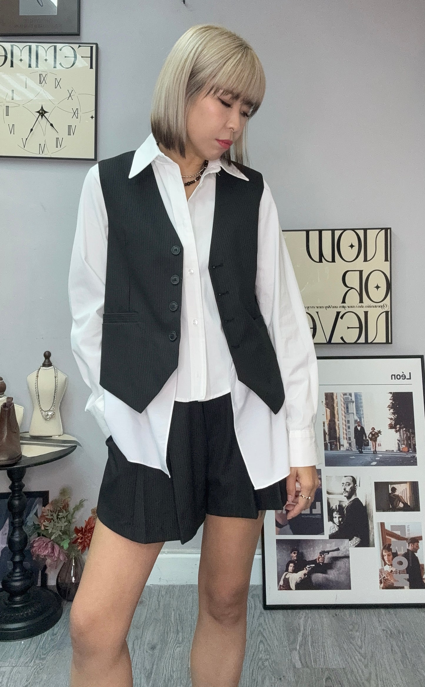 Stripe  X shirt vest blazer