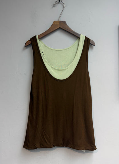 (-30%)Fake two pieces spandex tank