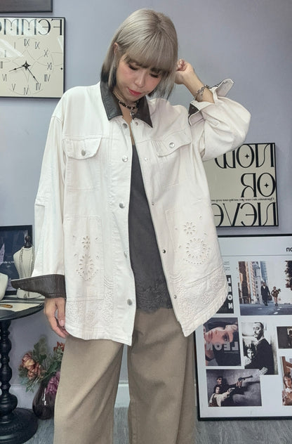 Embroidery hem zip jacket