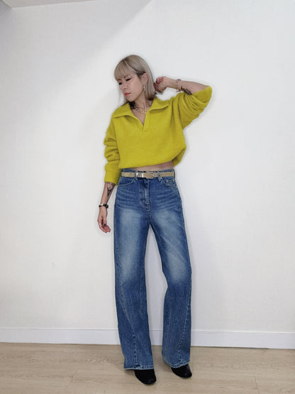 Front side line straight jeans #00152