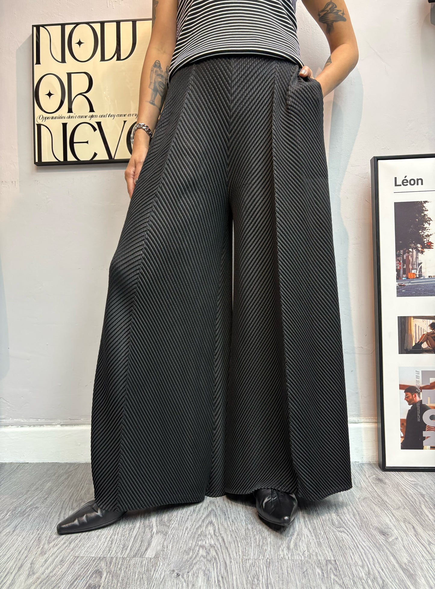 Embossed wide leg pants #00711
