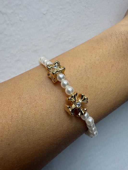Mini pearl cross elastic bracelet