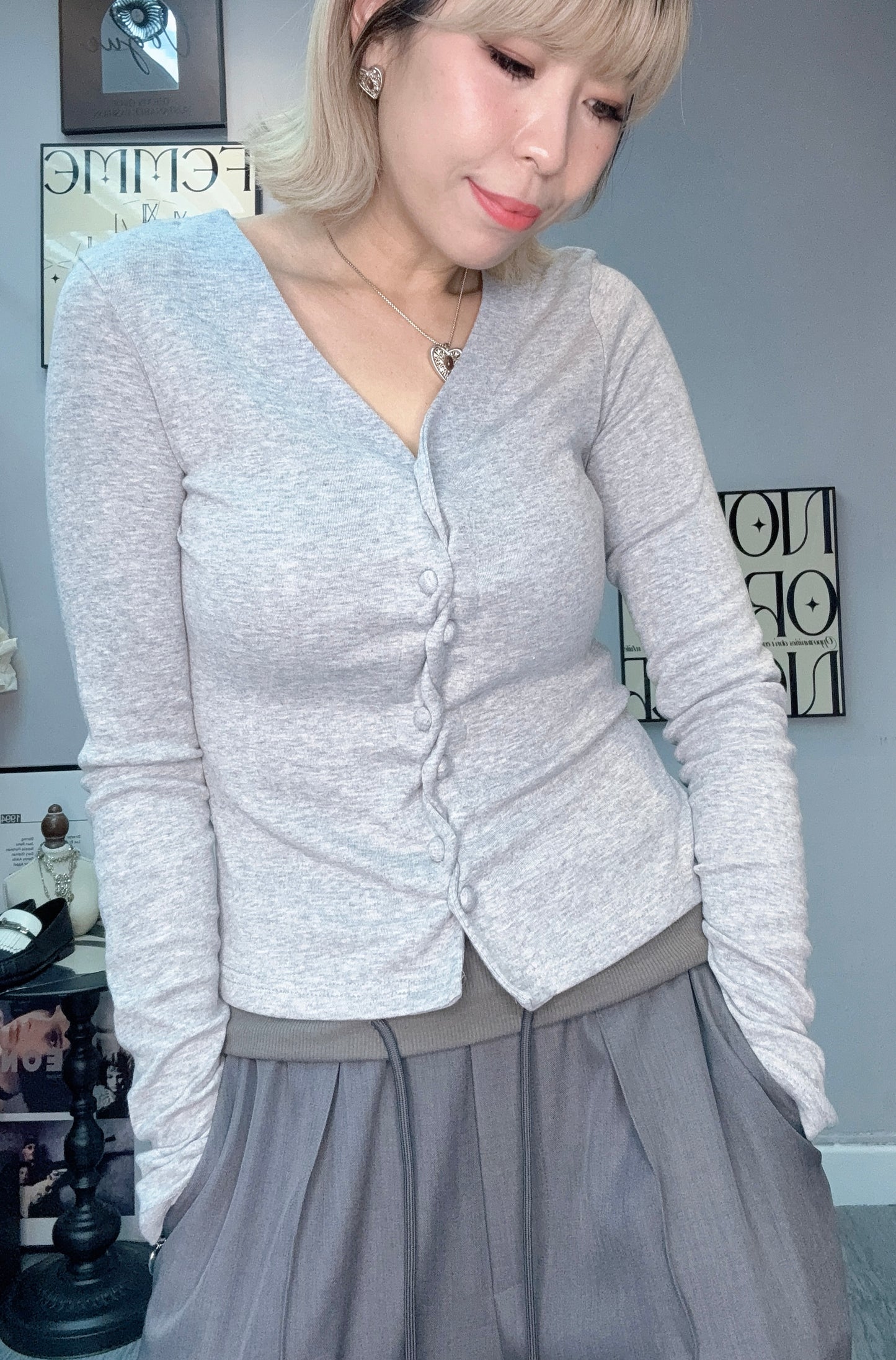 Twist buttons cotton cardigan #00403