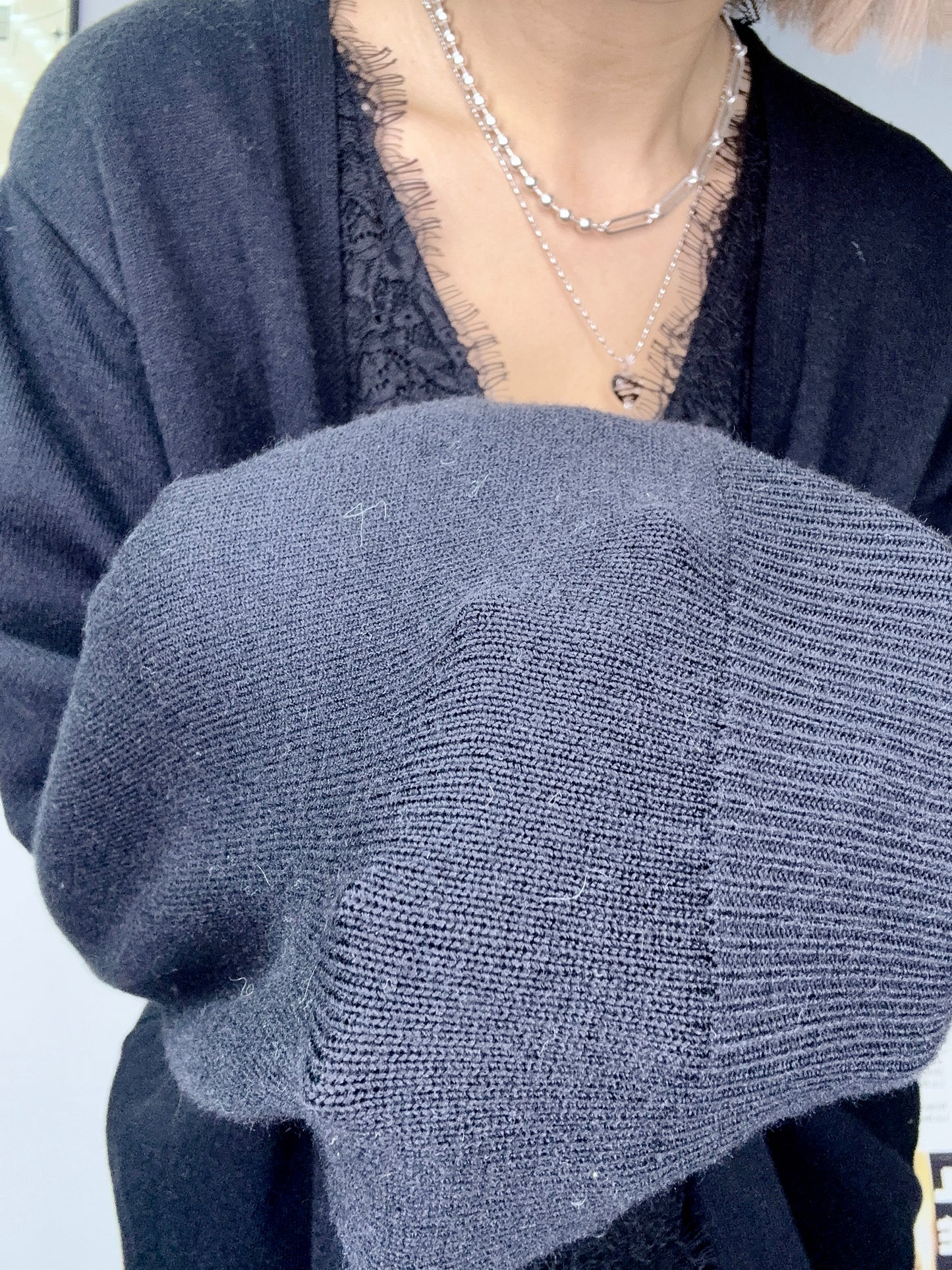 (-20% off)Fake two pieces lace x knit cardigan #00264