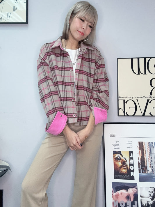 Checked X corduroy shirt jacket #00069