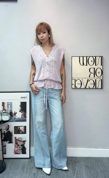 Embroidery hem knit sleeveless #00683