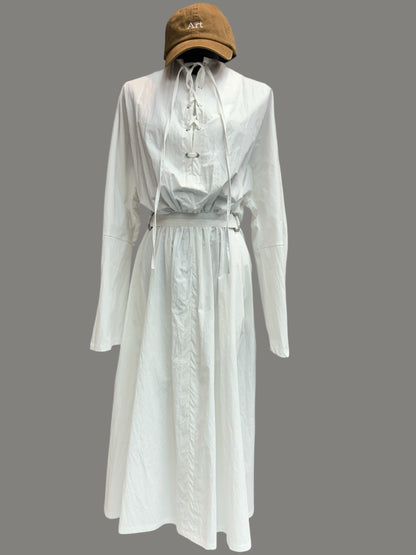 Puff long sleeve front tie dress