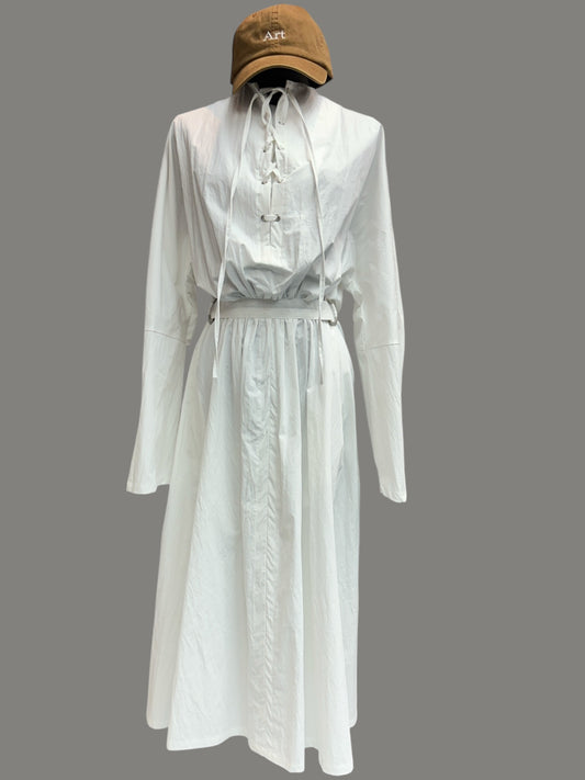 Puff long sleeve front tie dress