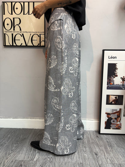Paisley half elastic pants #00659