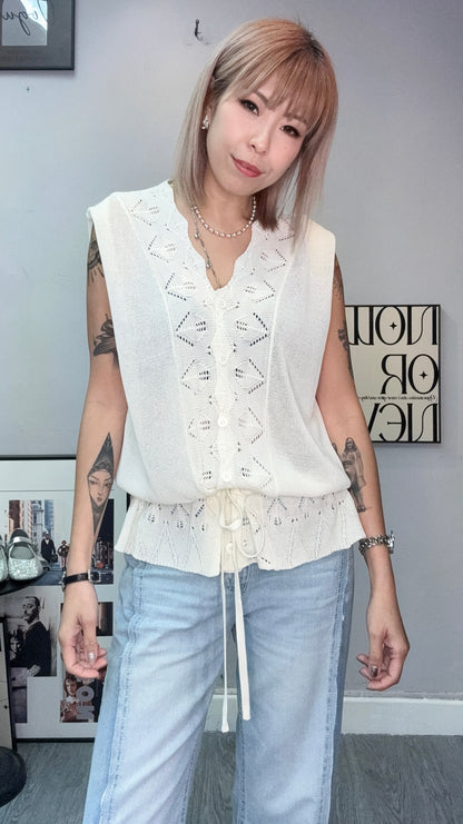 Embroidery hem knit sleeveless #00683