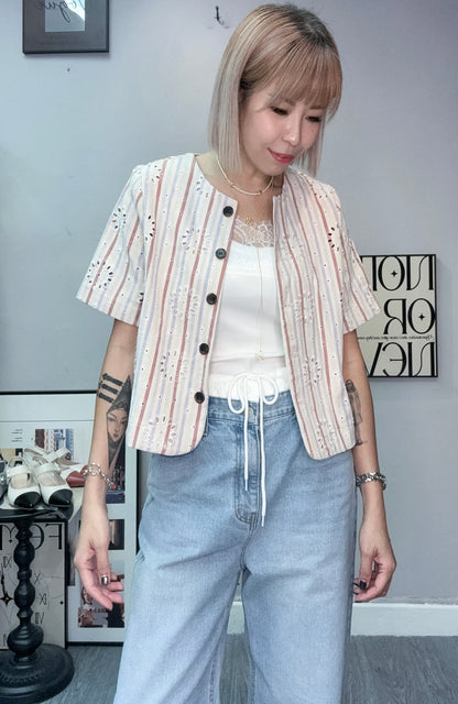 👍🏼Embroidery striped short sleeves outer #00579