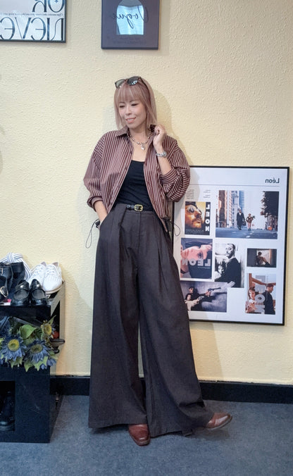 Striped puff hem shirt #00917