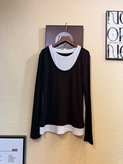 Fake two pieces ultra-thin fabric tee #00979