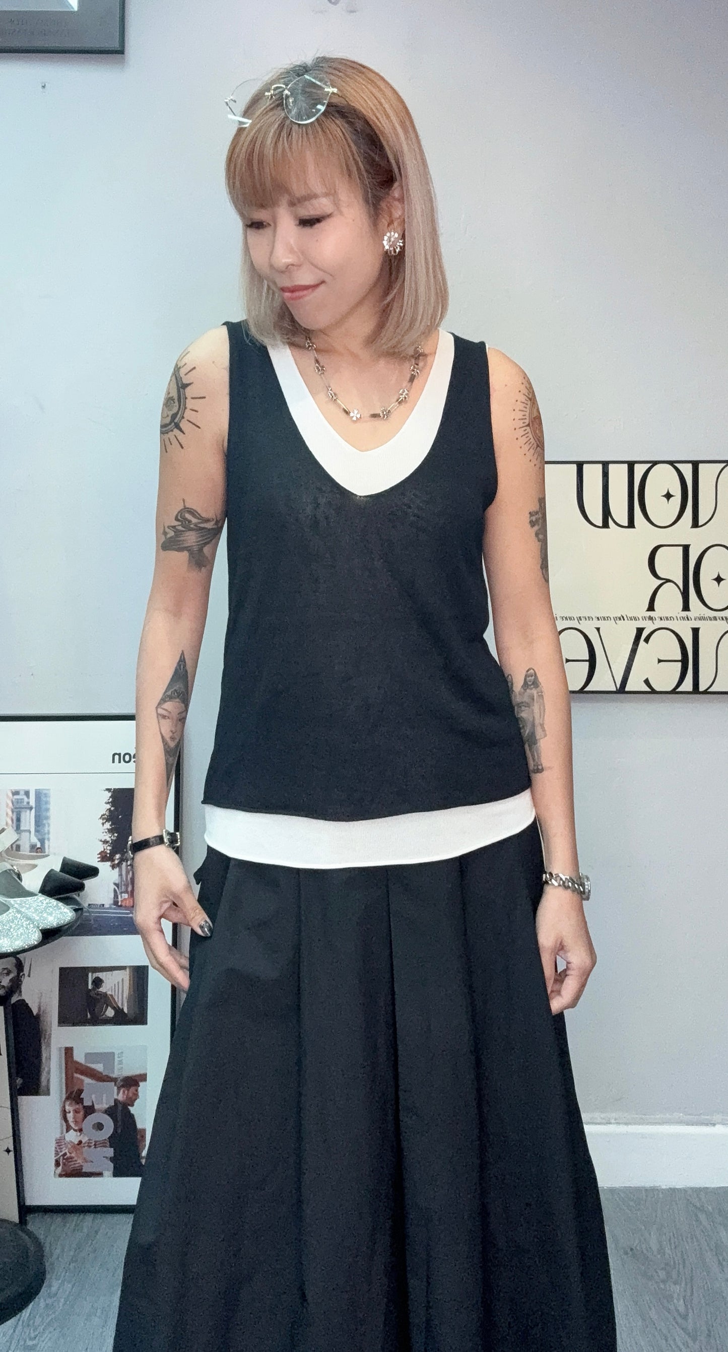 Fake two pieces knit tank #00675