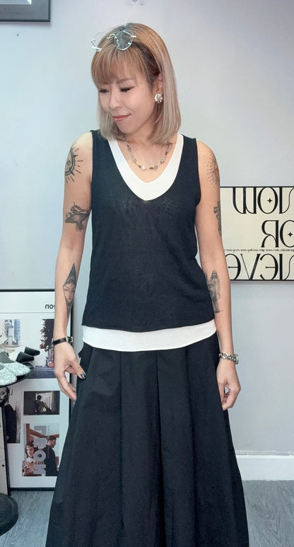 Fake two pieces knit tank #00675