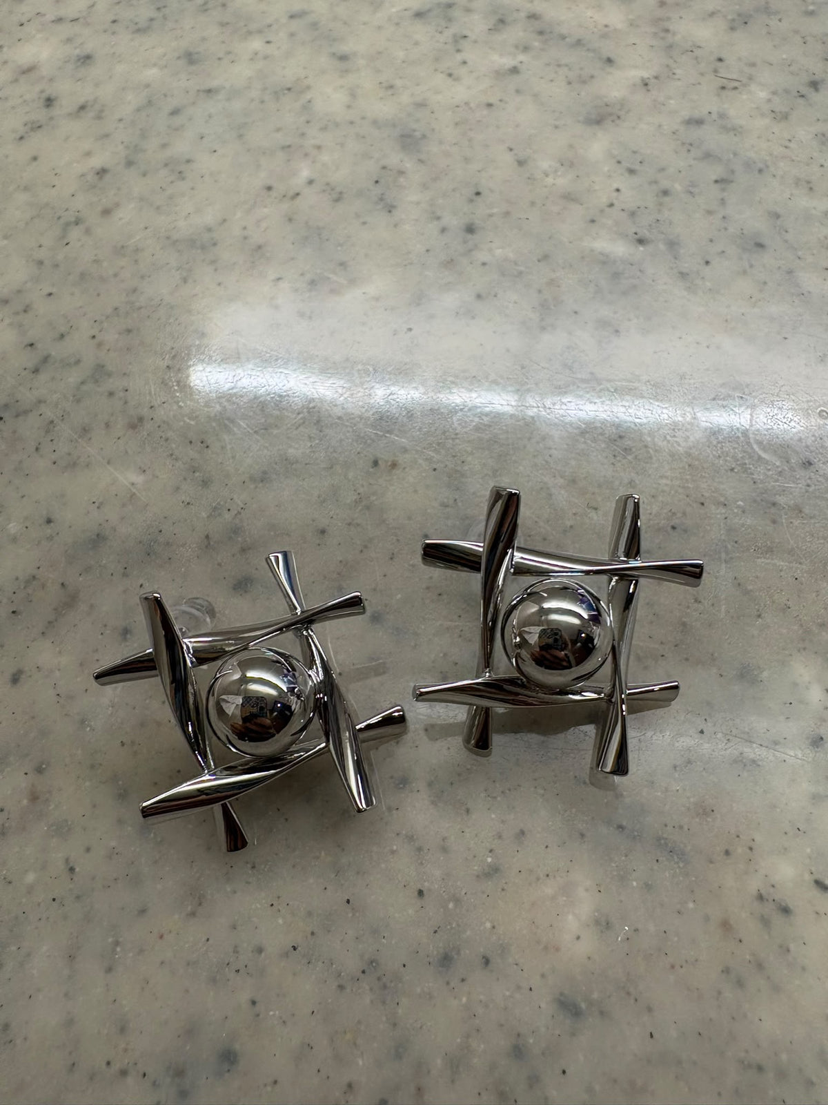 Hashtag metallic stud earrings #ass008