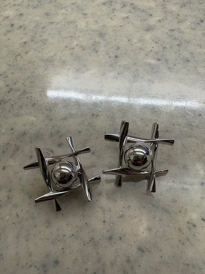 Hashtag metallic stud earrings #ass008
