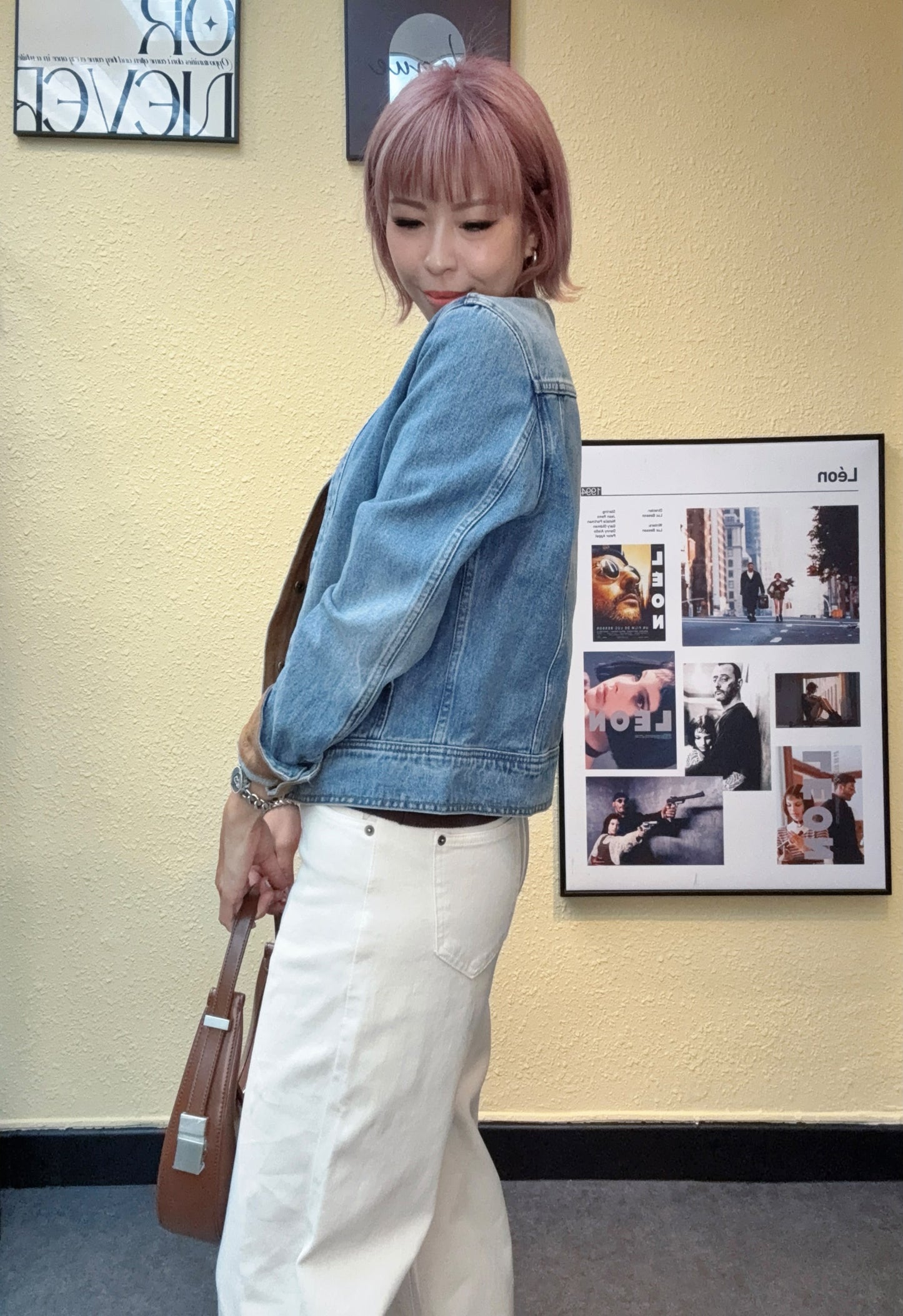 Round collar denim outer #00843