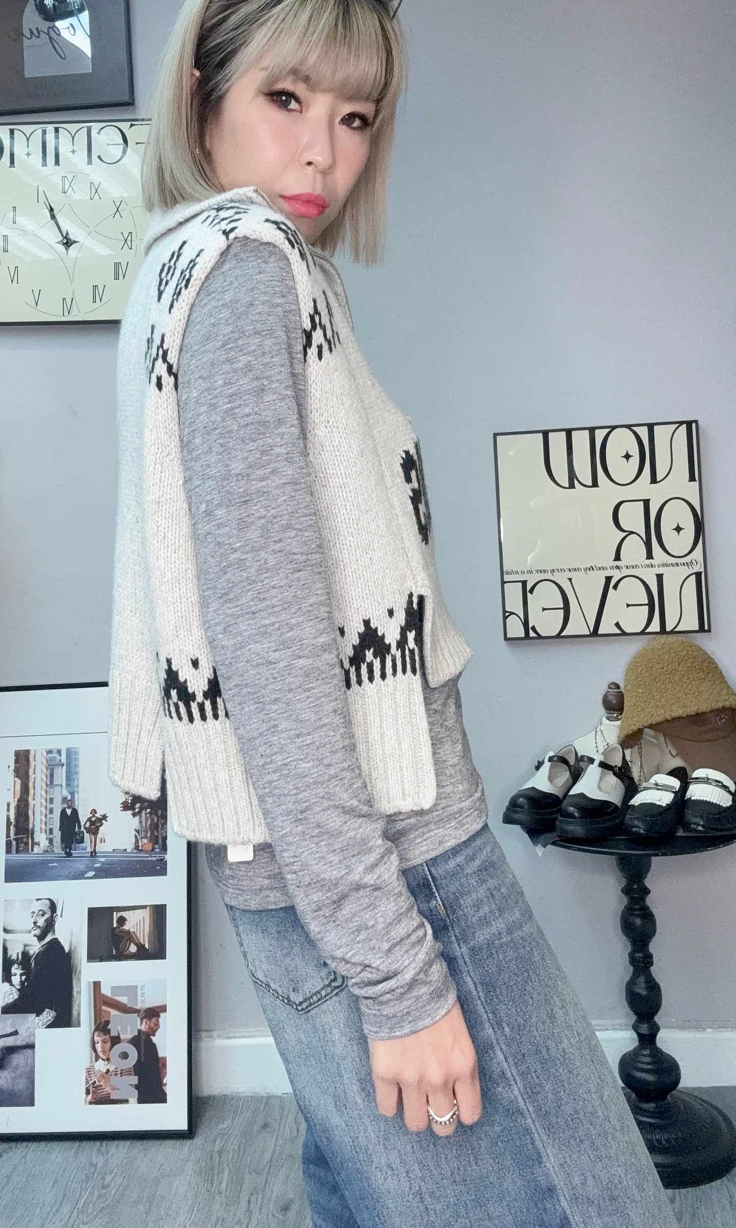 (-30%off)Wool zip neck vest