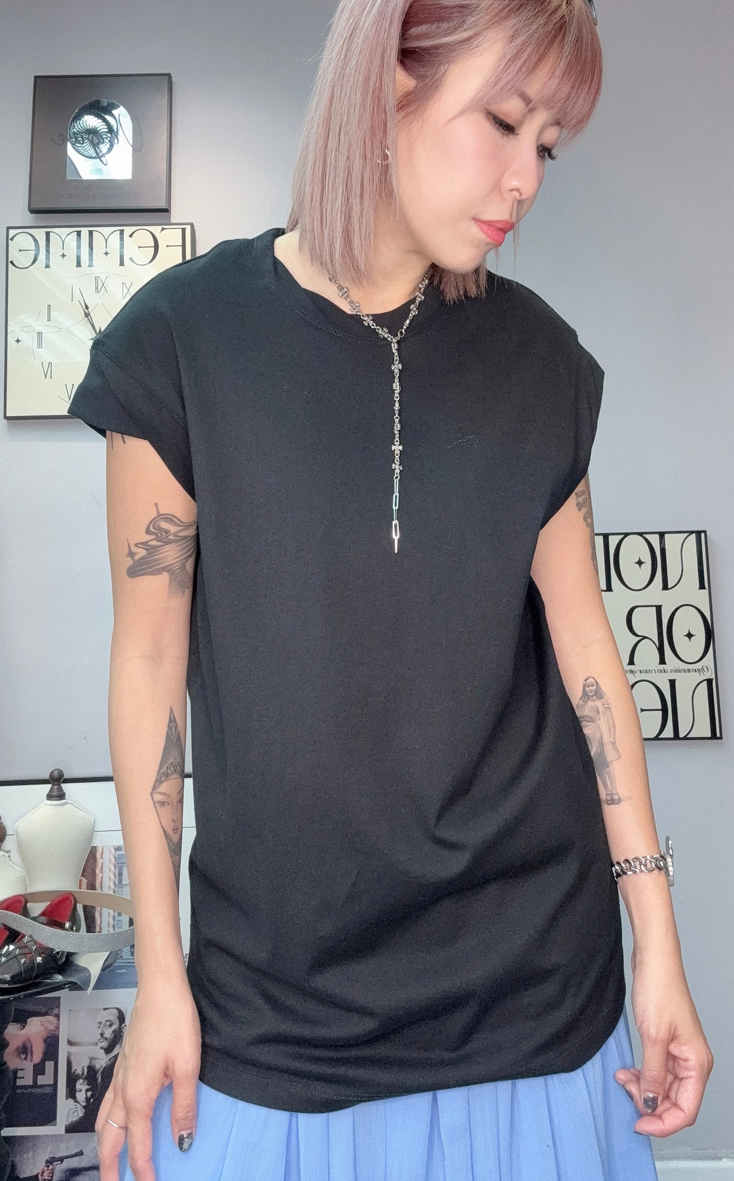 Twist collar long tee #00594