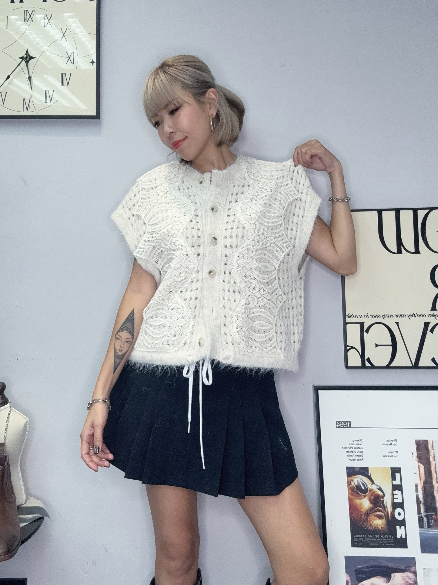 Front lace knit vest #00088