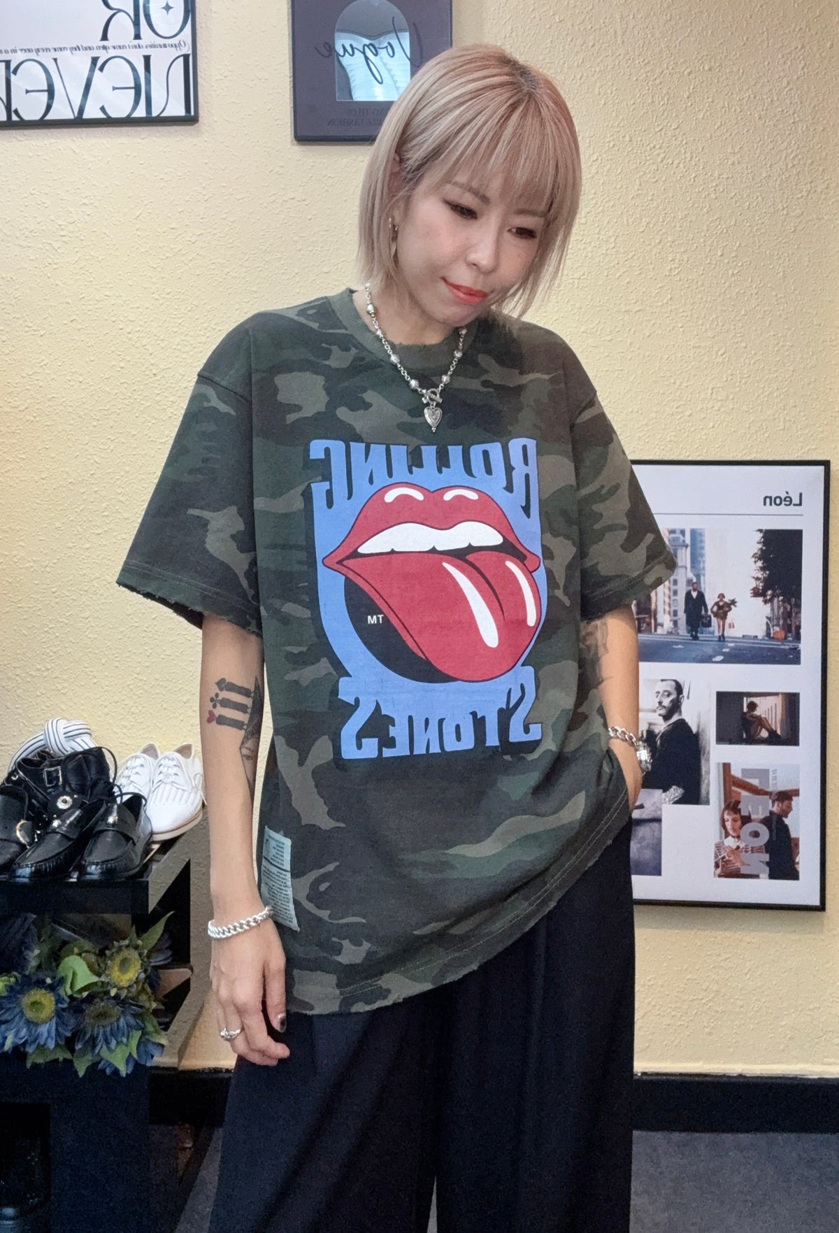 Camouflage mouth loose tee #00951