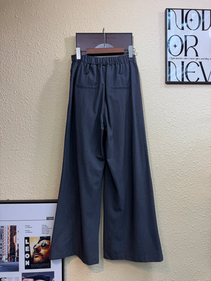 Front striped back plain double waist pants #00976