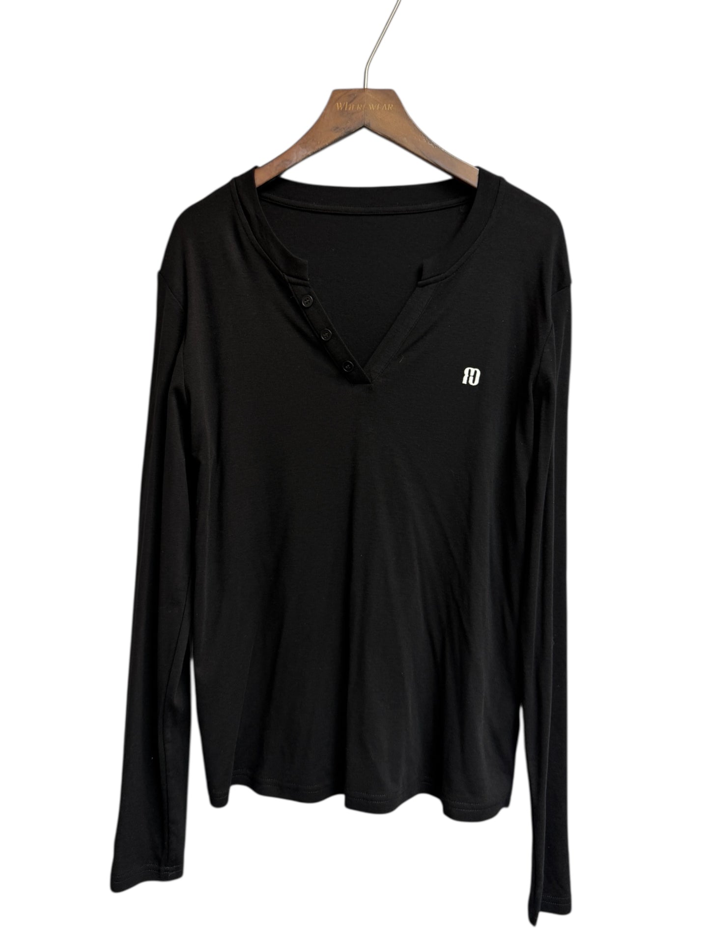 V neck embroidered logo top