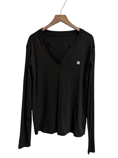 V neck embroidered logo top