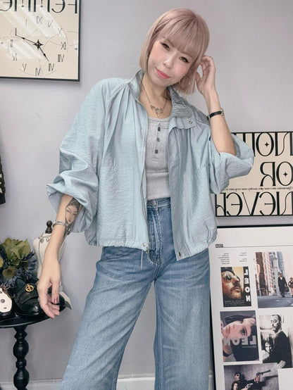 （-20% Off）Puff Sleeves Zip Jacket