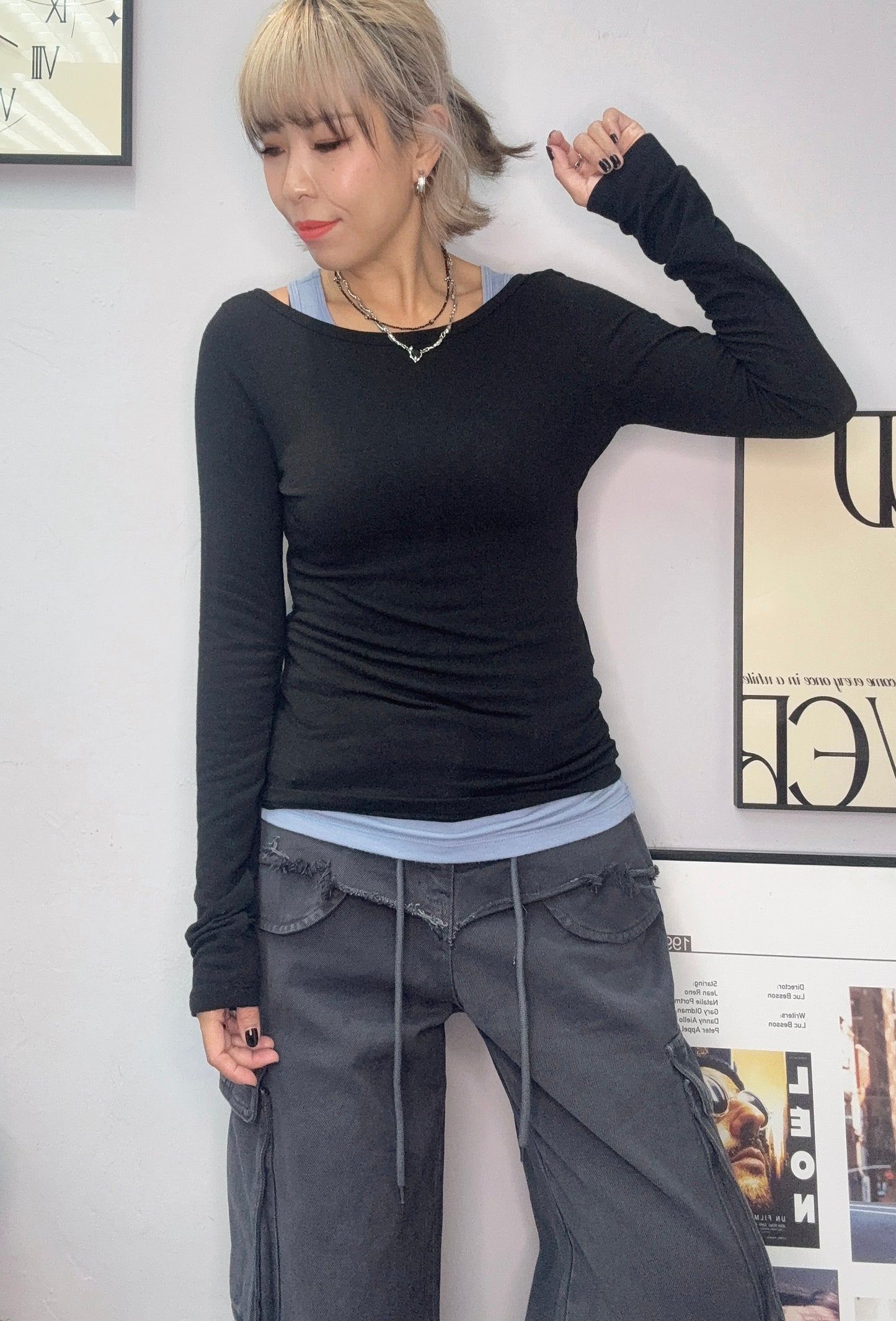 Back ribbon two pieces spandex tee