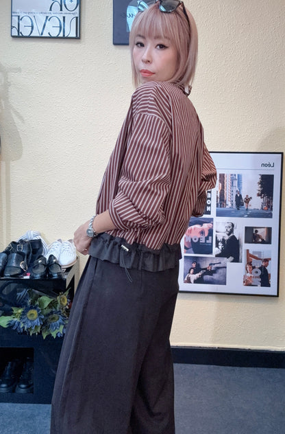 Striped puff hem shirt #00917